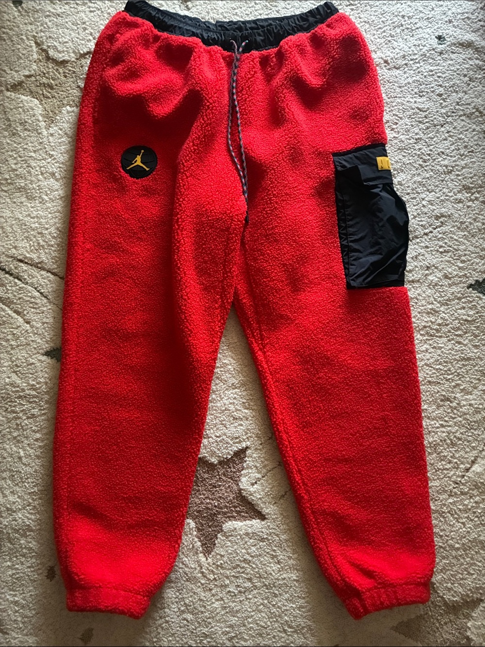 Jordan Red Fleece Joggers with Black Cargo Pocket Large
